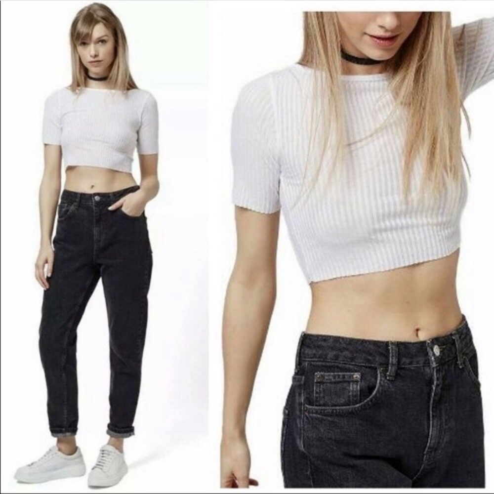 Top Shop Ribbed Raw Hem Crop Shirt